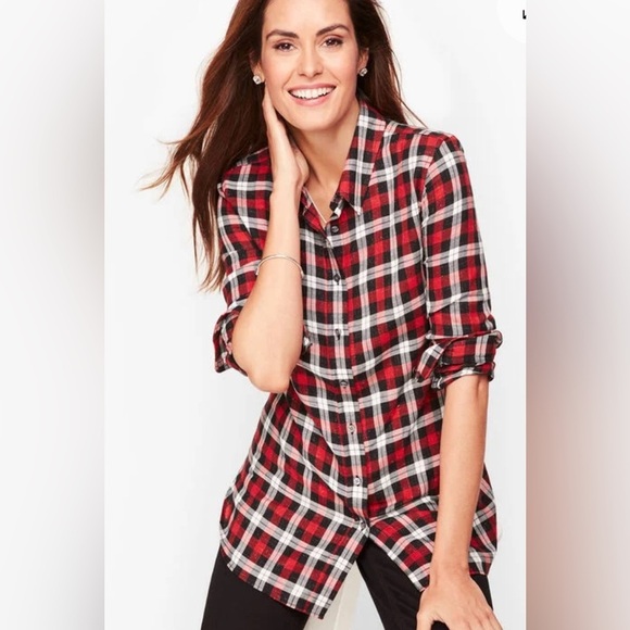 NWOT Talbots Red Pop Plaid Cotton sparkle thread P Small, preppy, holiday - Picture 1 of 8